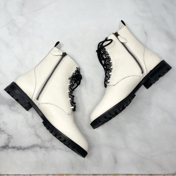 Rebecca Minkoff Janyi Chain Leather Platform Lace Up Ankle Bootie Boot White 8.5 - Picture 3 of 13